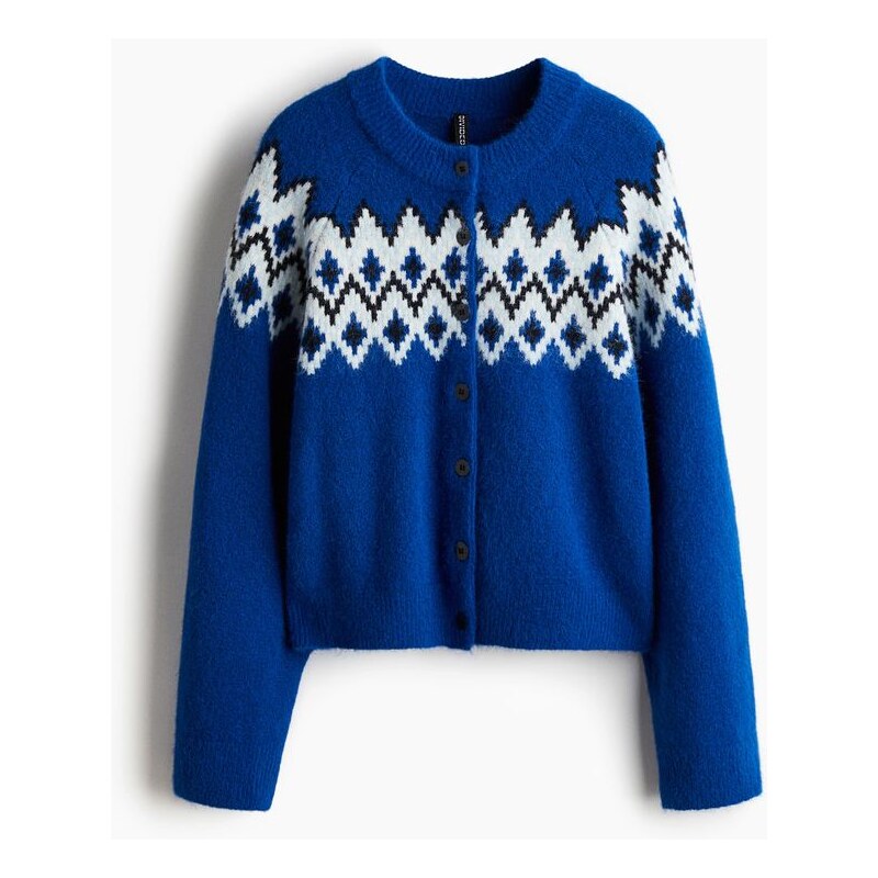 H&M - Propínací svetr z žakárového úpletu - Jasně Modrá/Vzor
