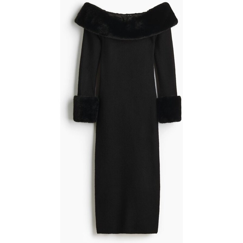 H&M - Pletené šaty odhalující ramena - Černá