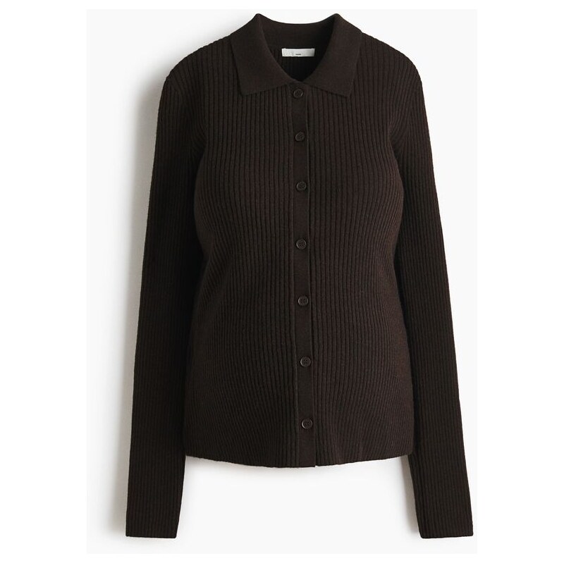 H&M - MAMA Žebrovaný propínací svetrs límcem - hnědá 110196256