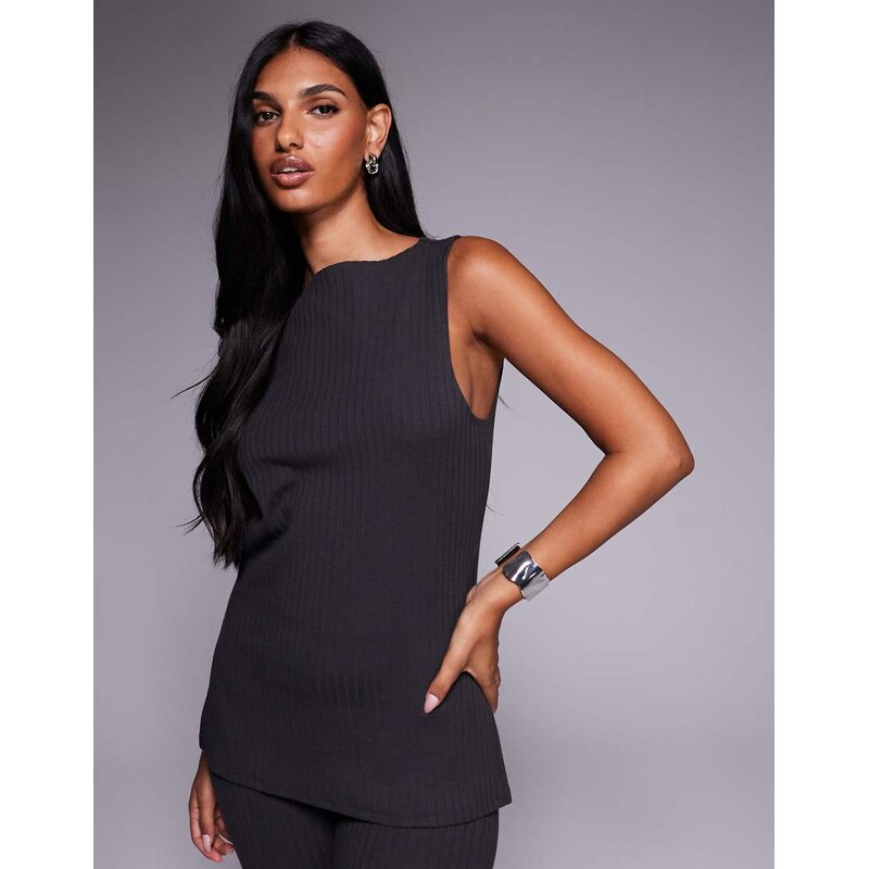 ASOS DESIGN co-ord ribbed slash neck longline sleeveless top in