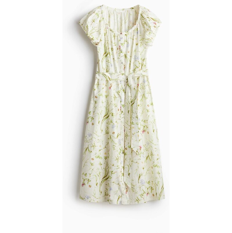 H&M - Popelínové šatys nabíraným rukávem - Bílá/Květiny