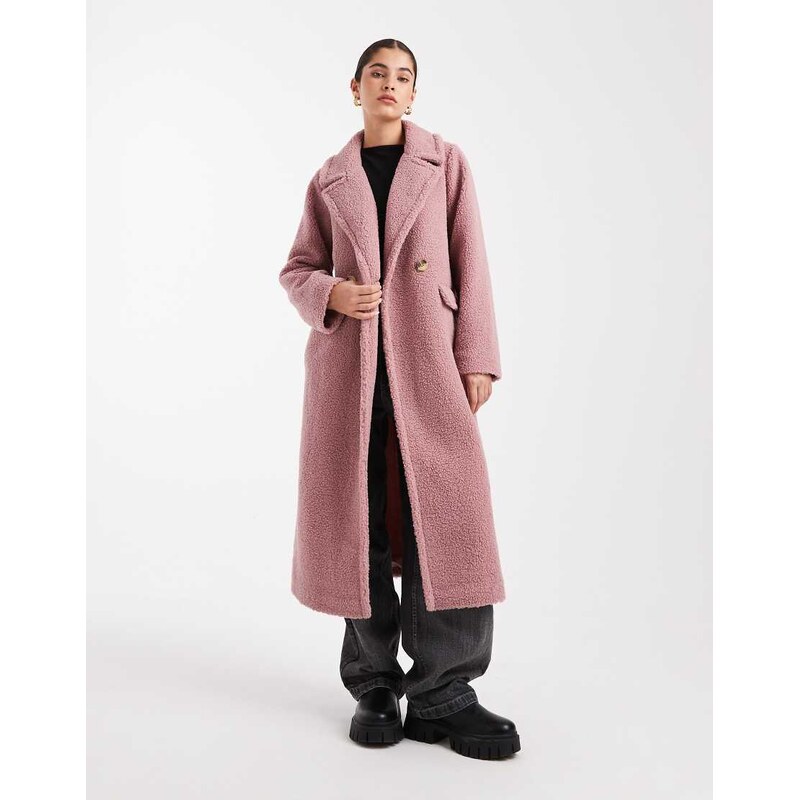 Threadbare borg maxi coat in pink