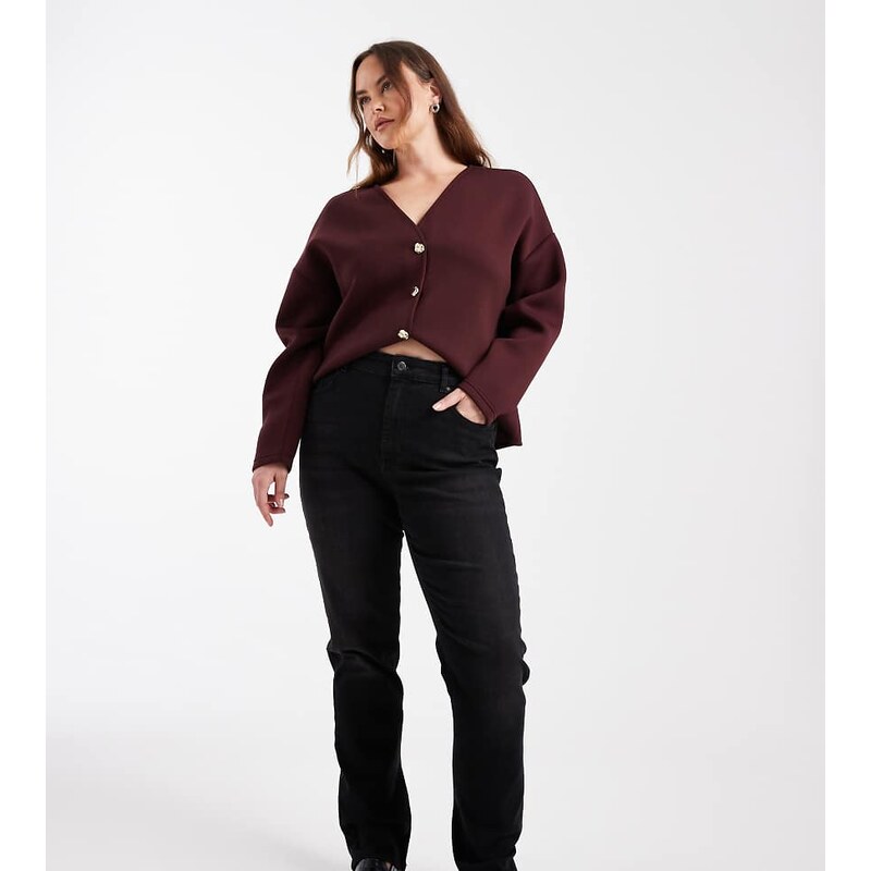 ONLY Curve straight leg jeans in washed black 110318920