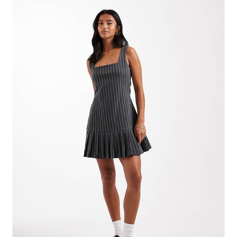 Miss Selfridge petite pinstripe pinny dress with drop waist