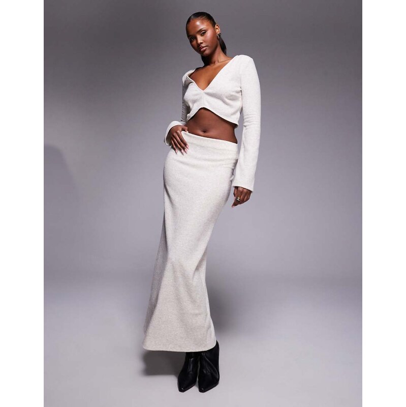 ASOS DESIGN co-ord brushed rib column maxi skirt in oatmeal