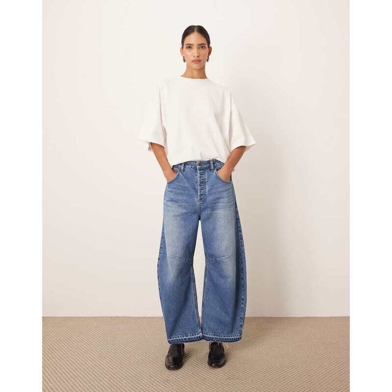 ARRANGE Sydney released hem cropped jean in mid wash blue
