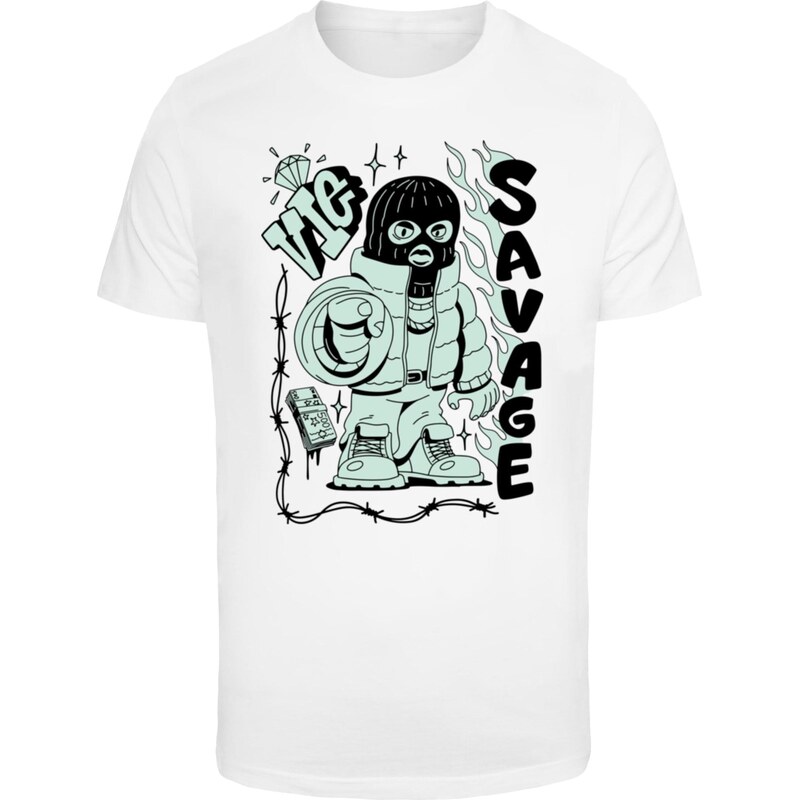 Mister Tee Tričko Savage Balaclava mátová / černá / bílá