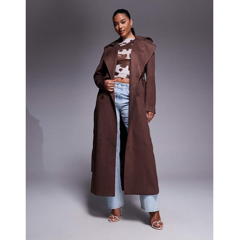 Bardot Kira faux suede trench coat in chocolate-Brown 110460254