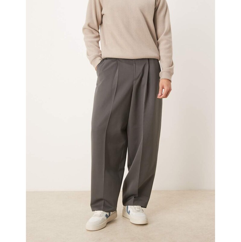 ASOS DESIGN smart pleated extreme tapered trousers in charcoal