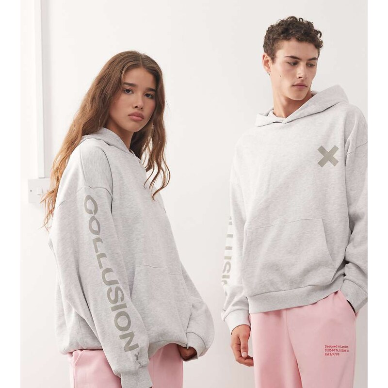 COLLUSION Unisex logo hoodie in grey marl