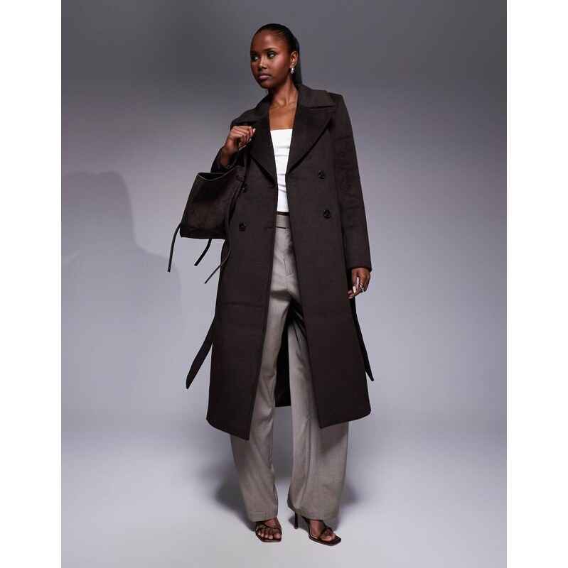 Forever New wool mix formal longline belted coat in chocolate