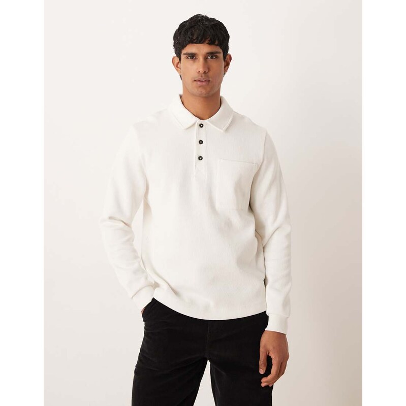 ASOS DESIGN oversized button polo with pocket in ecru-Neutral