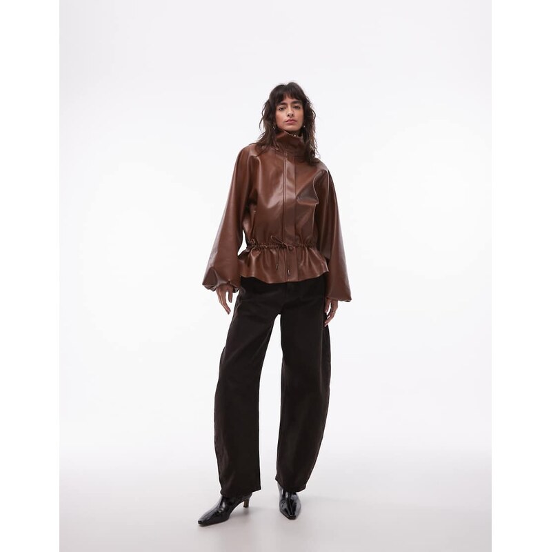 ASOS DESIGN gatehred waist bubble pu jacket-Brown