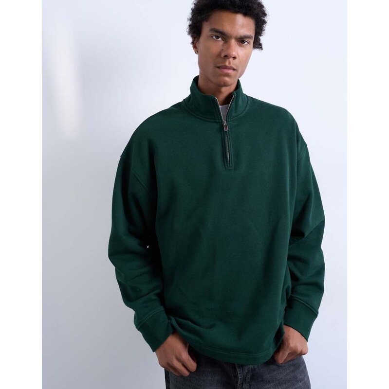 Topman heavyweight oversized fit 1/4 zip in pine green