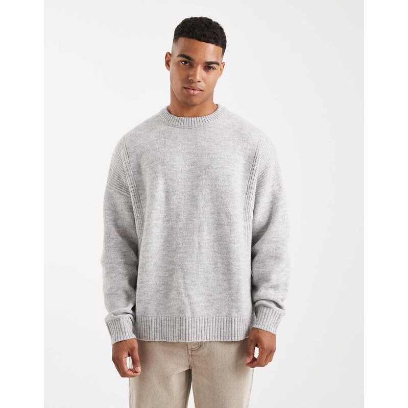 ASOS DESIGN oversized knitted rib panel jumper in grey