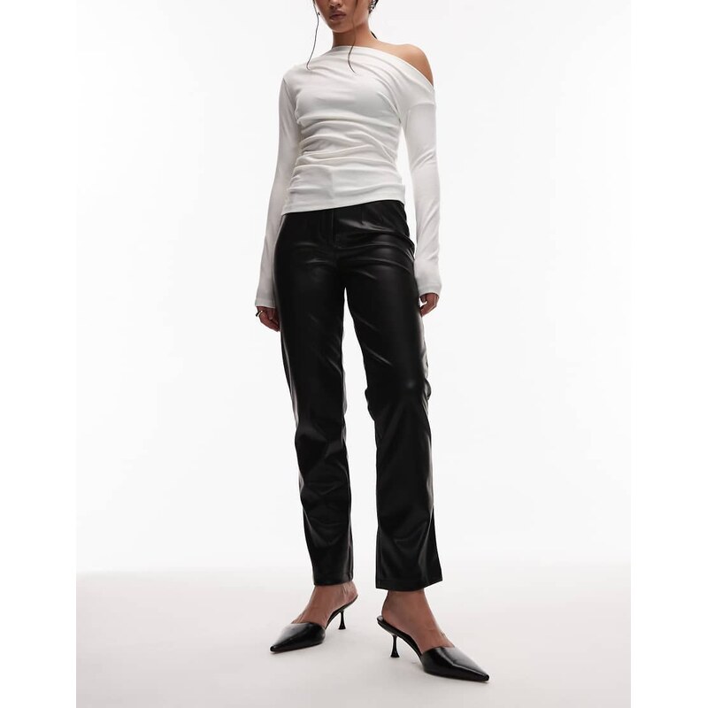 ASOS DESIGN leather look straight leg trouser with pintuck in