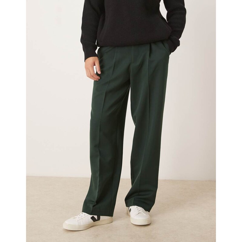 ASOS DESIGN smart pleated wide leg trousers in dark green
