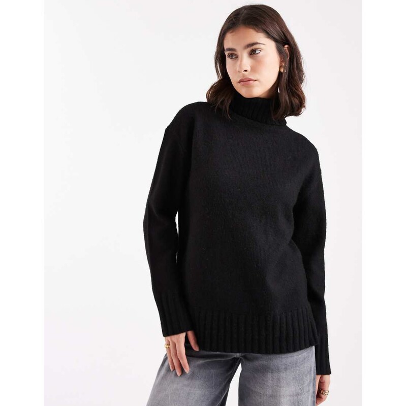 Threadbare chunky knit roll neck jumper in black 115514830