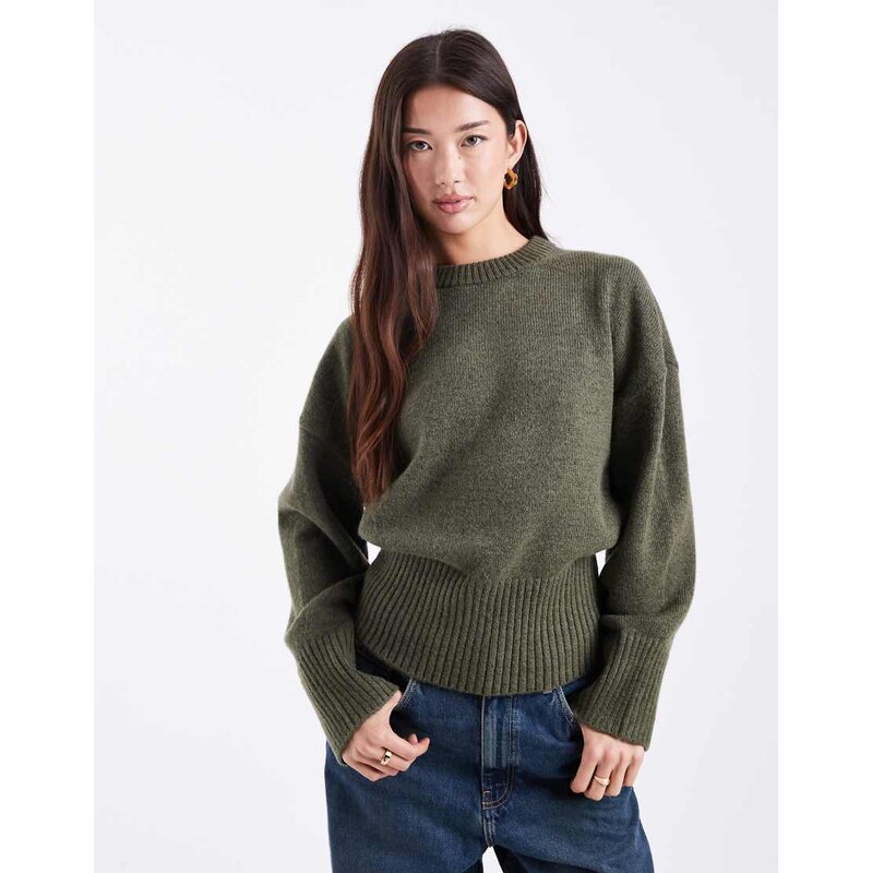 ASOS DESIGN waisted jumper in khaki-Green