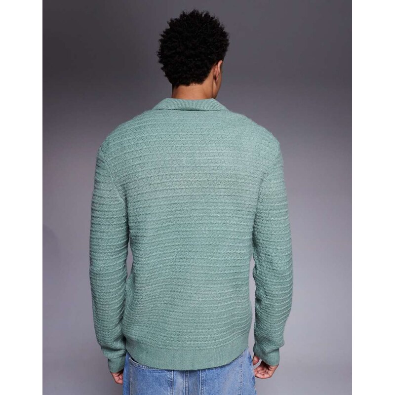 ASOS DESIGN knitted textured polo in sage-Green