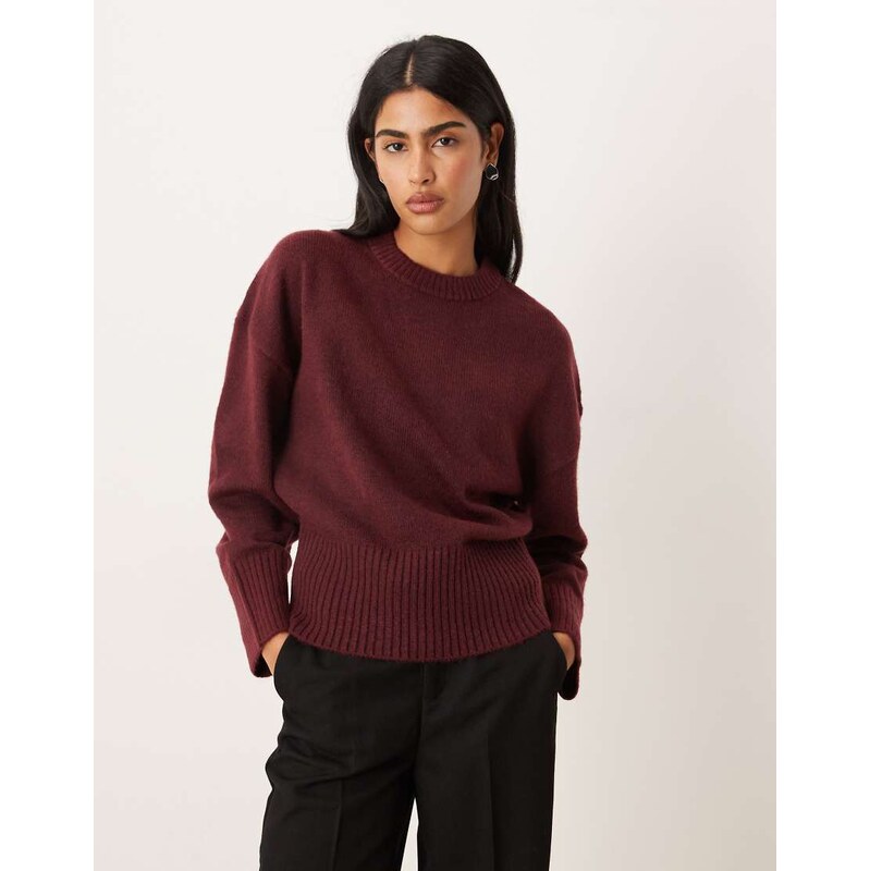 ASOS DESIGN waisted jumper in burgundy-Red