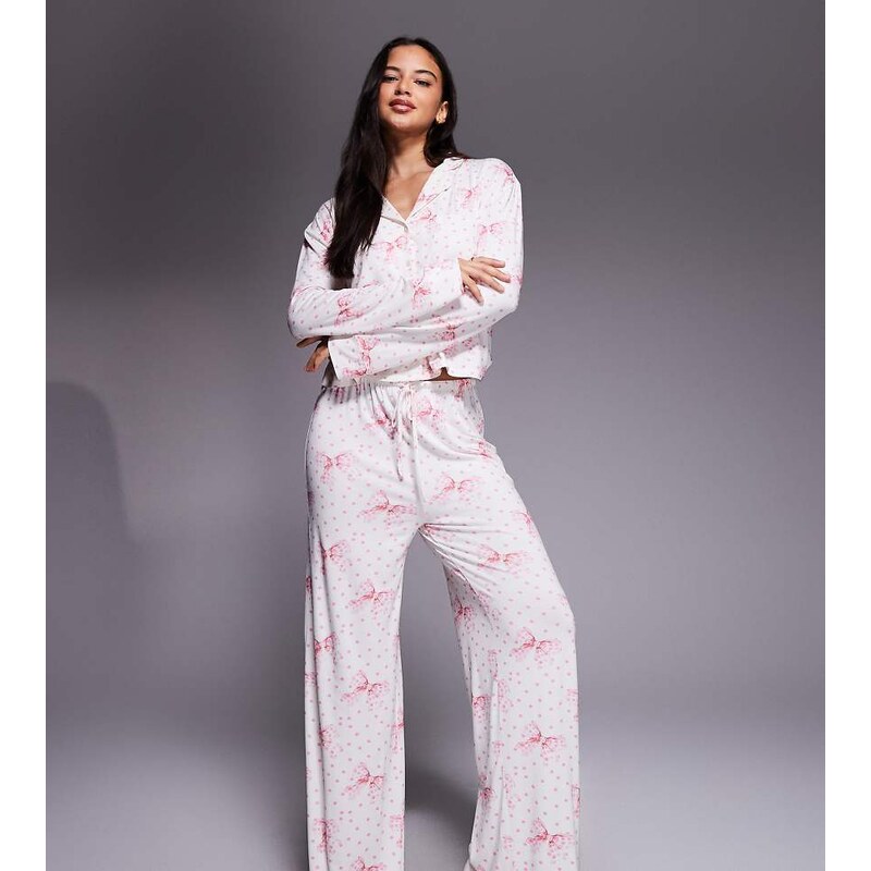 Kaiia exclusive super soft pyjama trousers co-ord in cream and