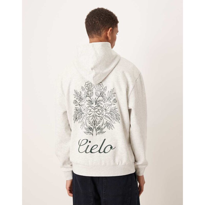 ASOS DESIGN hoodie with text print in white marl