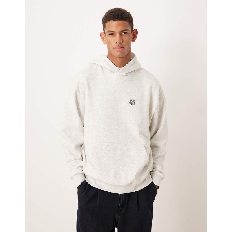 ASOS DESIGN hoodie with text print in white marl