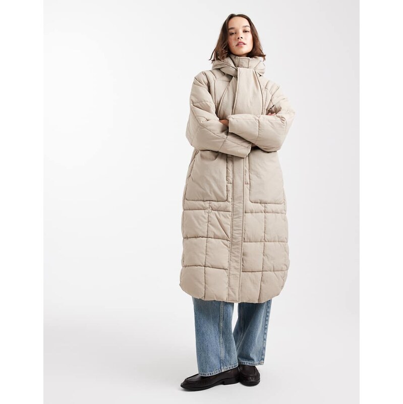 ONLY quilted longline scarf coat in stone-Neutral 110323451