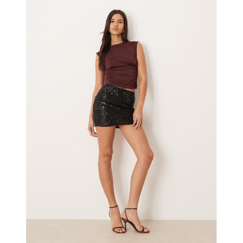 ASOS DESIGN floral allover sequin mini skirt in black
