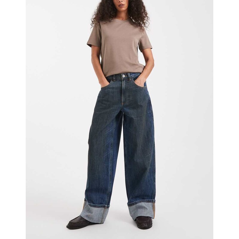 COLLUSION X002 baggy jean with cinch back and turn up hem in dirty 110323128