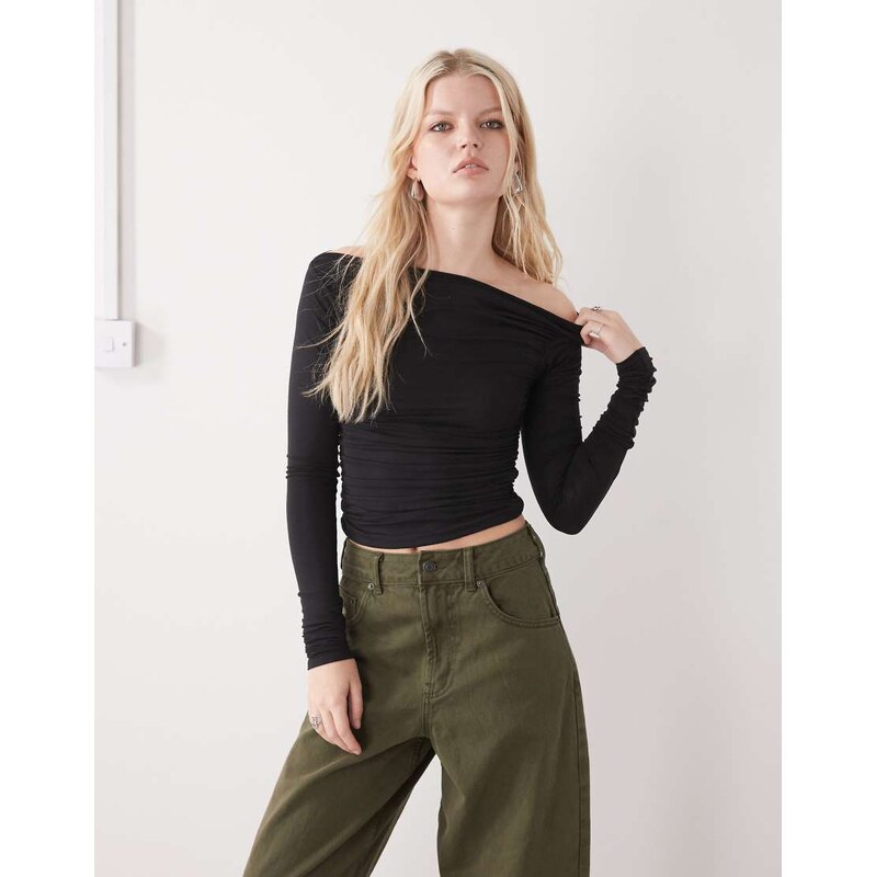 Weekday off shoulder long sleeve top in black 110611291