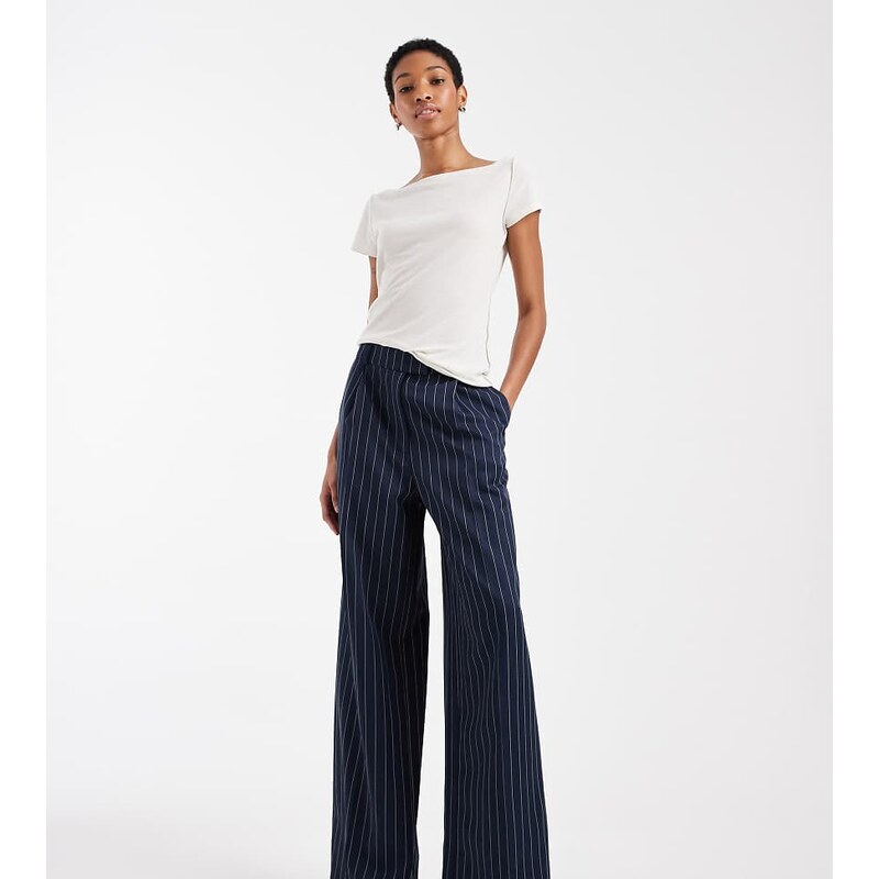 ASOS DESIGN Tall tailored low rise wide leg mansy trousers in navy 110353216