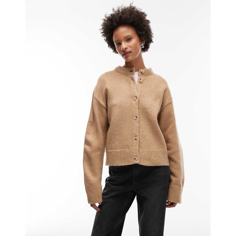 ASOS DESIGN knitted essentials boxy cardigan in mocha-Brown 115518416