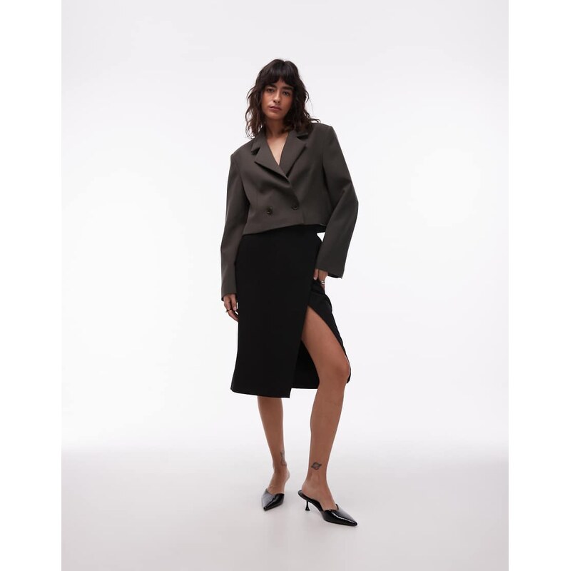 ASOS DESIGN cropped double breasted blazer in khaki-Green
