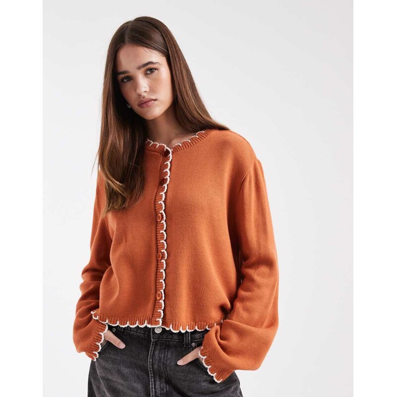 Miss Selfridge blanket stitch cardigan in cinnamon-Orange 115519801
