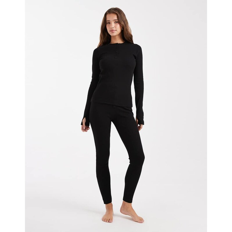 Threadbare ribbed button down long sleeve loungewear set in