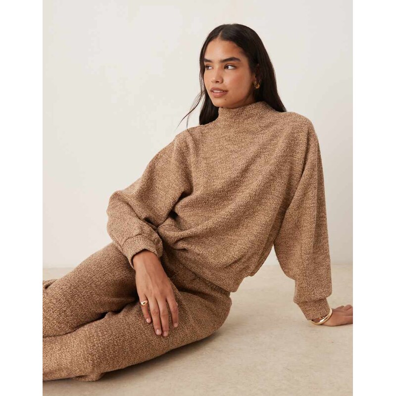 ASOS DESIGN co-ord funnel neck sweatshirt in mottled brown 110353094