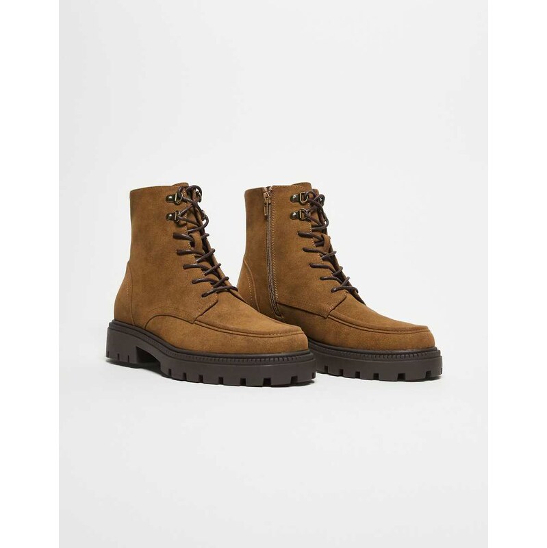 ASOS DESIGN lace up boots with hiker detail in taupe-Neutral