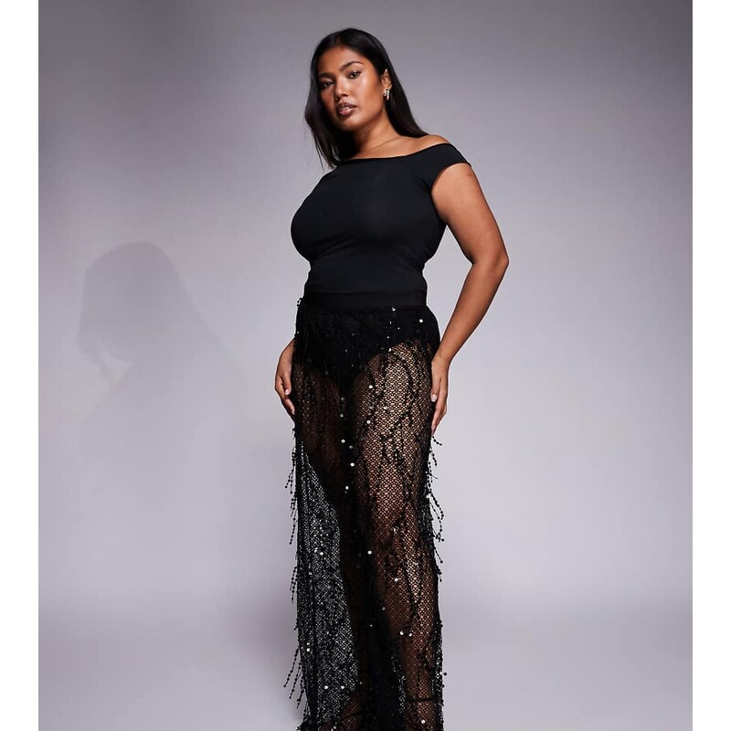 Jaded Rose Plus sheer tassel sequin trouser with stitched in brief in 115515018