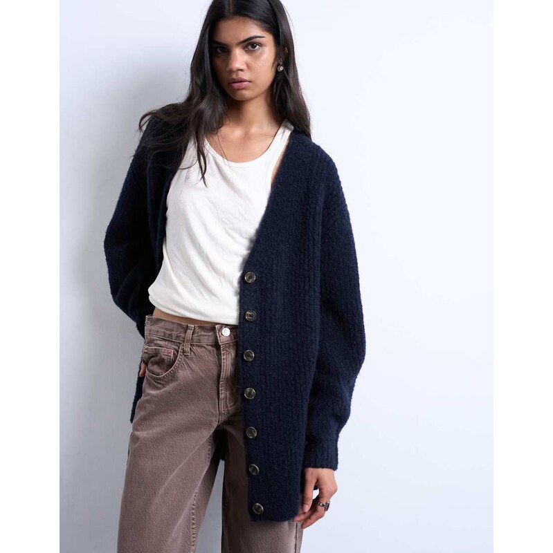 Topshop knitted ultimate boyfriend cardigan in Navy-Grey 115515225