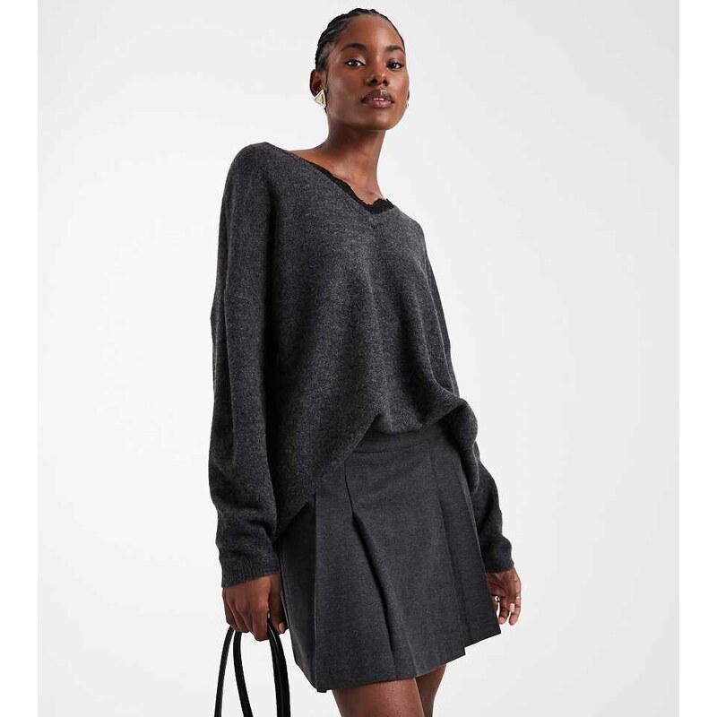Vero Moda Tall pleated mini skirt in grey melange