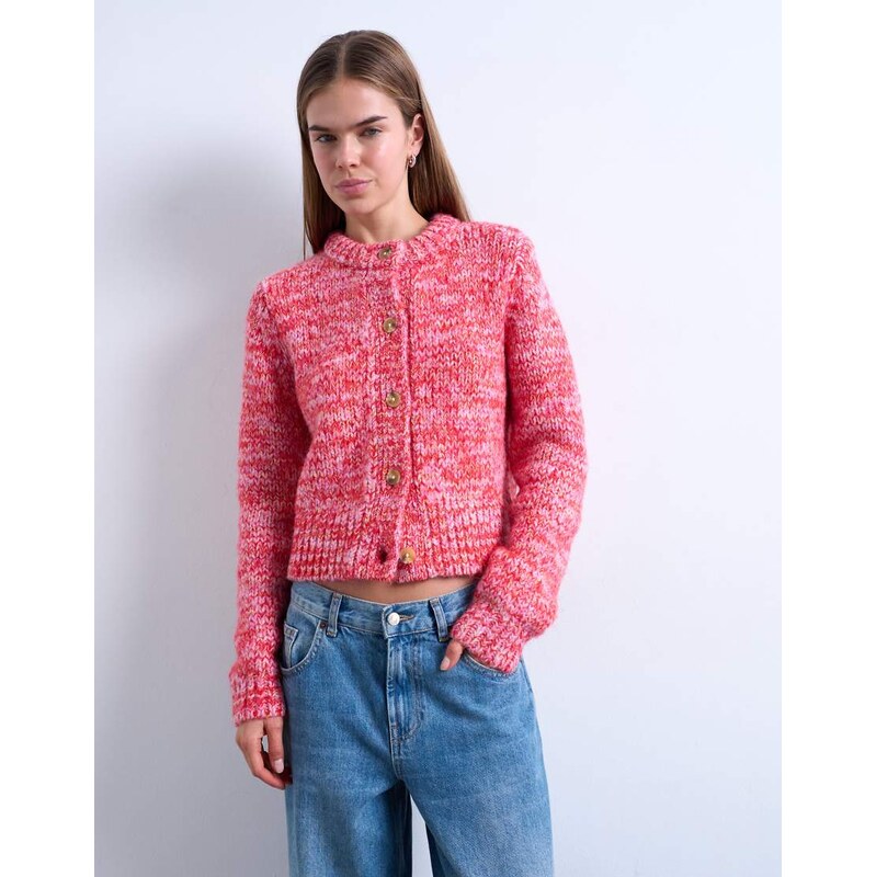 Topshop knitted twisted fluffy cardigan in pink
