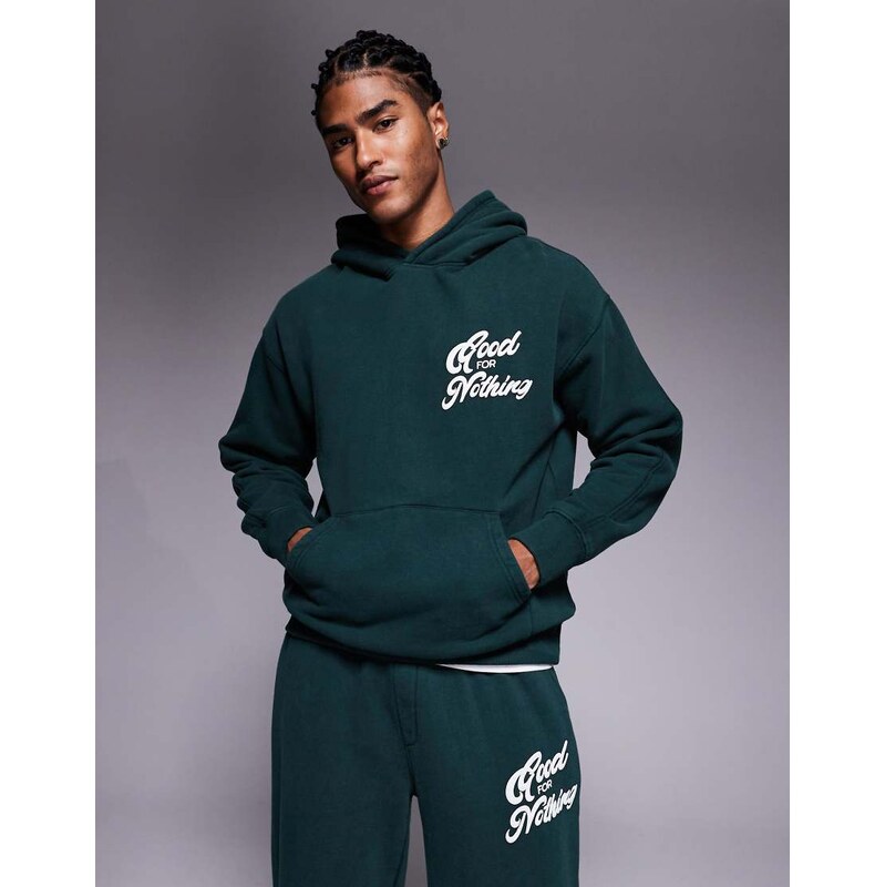 Good For Nothing co-ord oversized pullover hoodie in forest