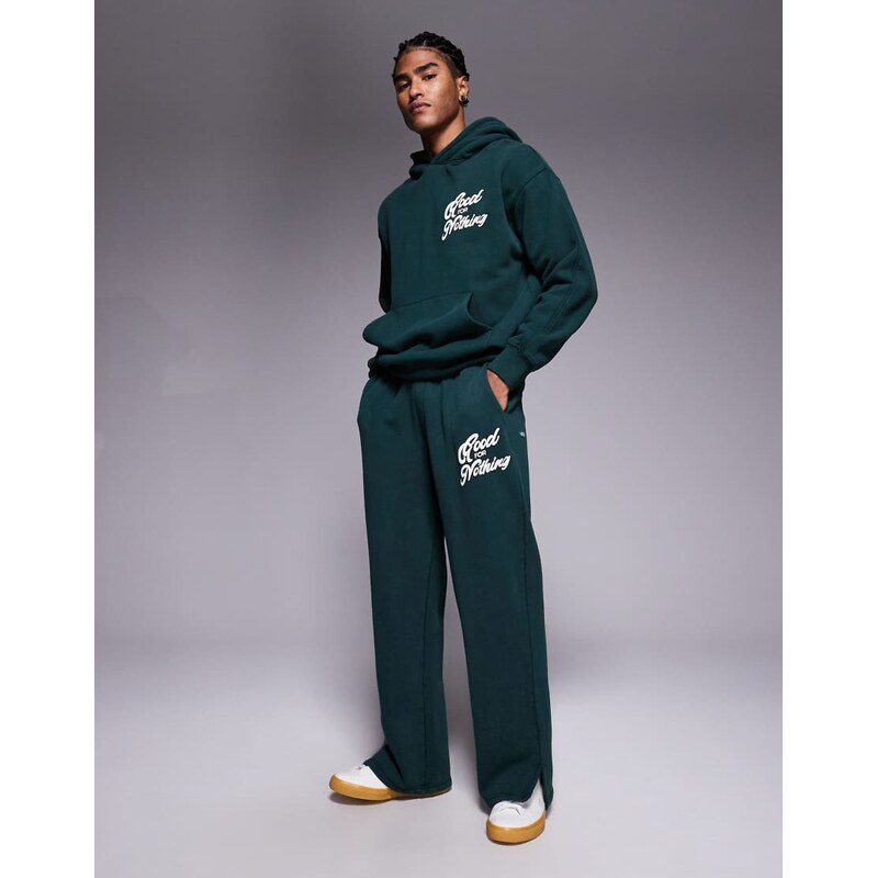 Good For Nothing co-ord straight leg joggers in forest green