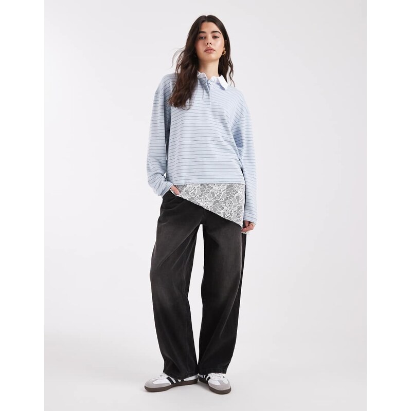 COLLUSION stripe rugby top with asymmetric lace trim in blue-Black 115561040