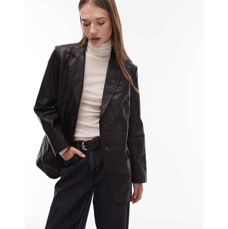 Allsaints Arna leather blazer in black