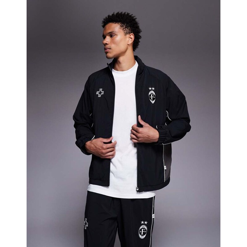 Faded Store nylon football jacket co-ord in black