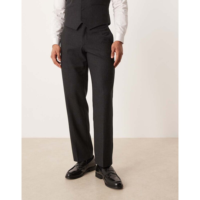 ASOS DESIGN wool look straight suit trousers in charcoal-Grey
