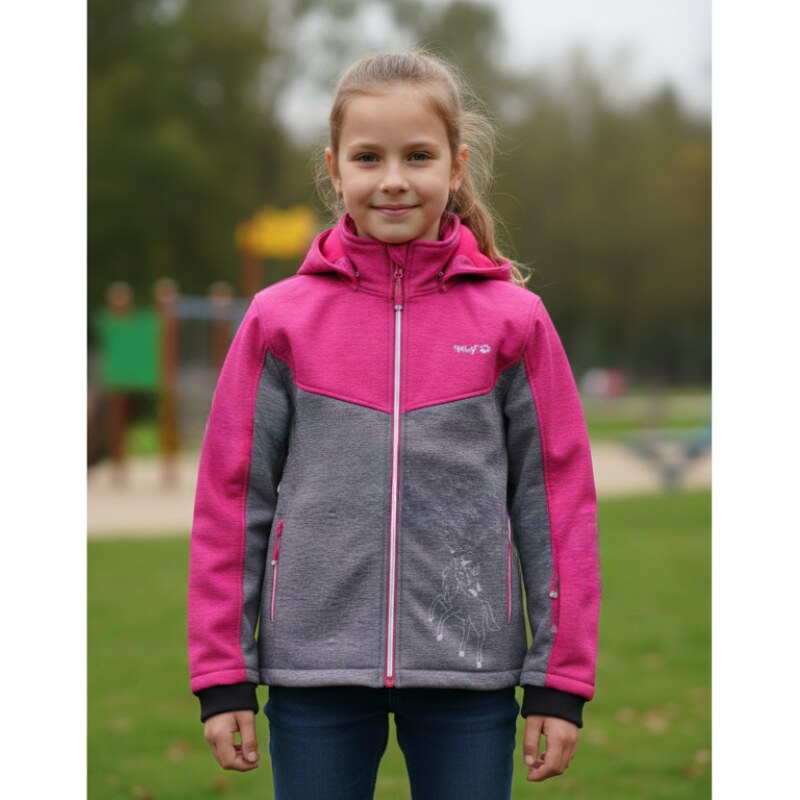 DÍVČÍ SOFTSHELLOVÁ BUNDA fuchsiová/šedá Wolf B2267